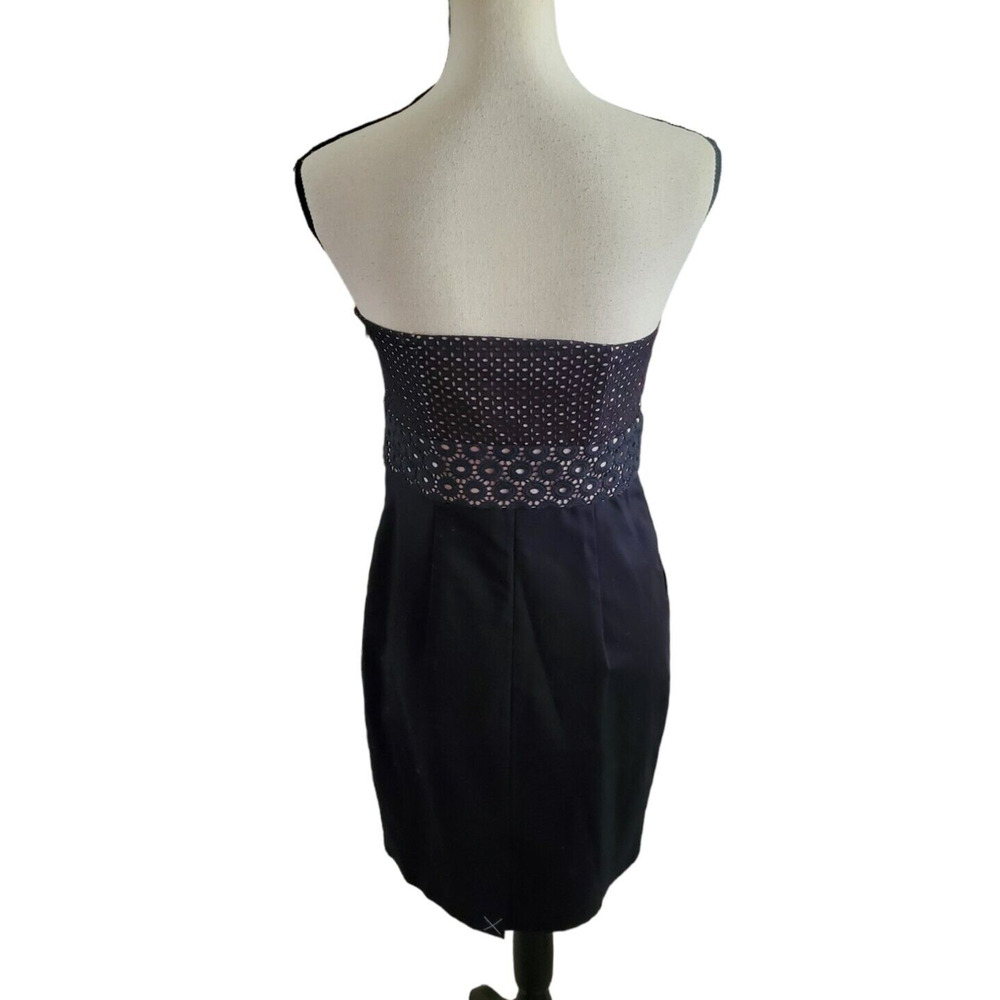 Ann Taylor Loft Black & Tan Eyelet Overlay Strapless Cotton Sheath Dress LBD 4 - Picture 3 of 5